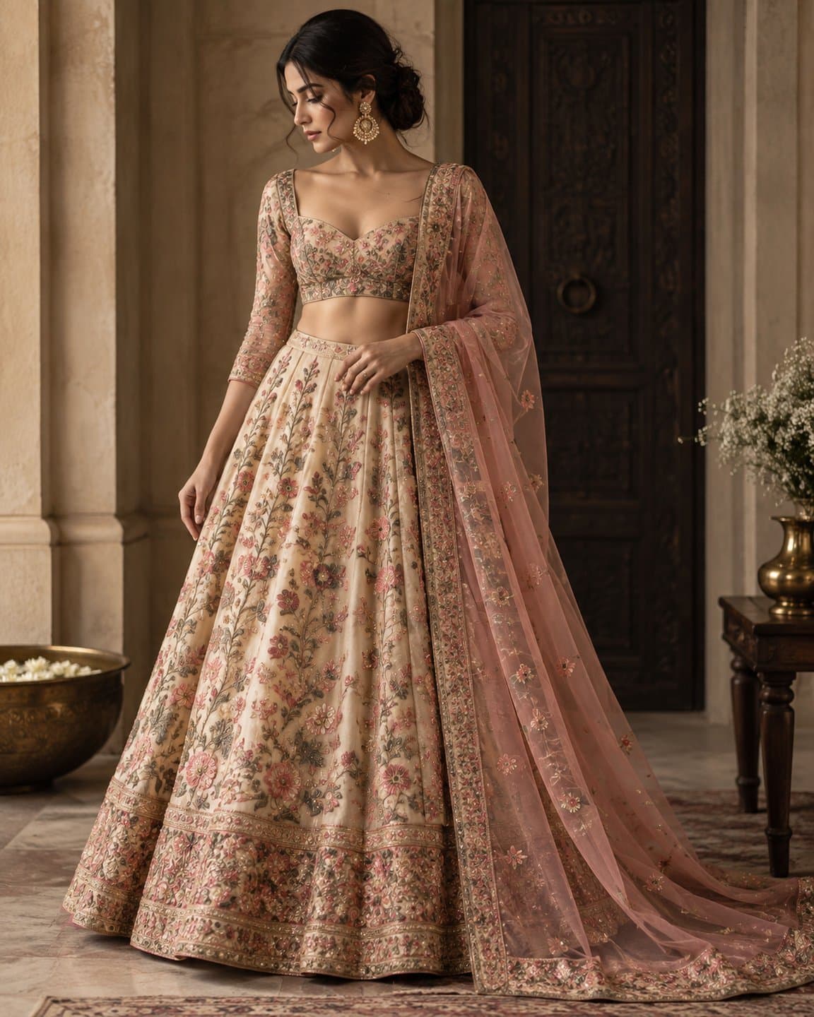 Thread work silk lehenga